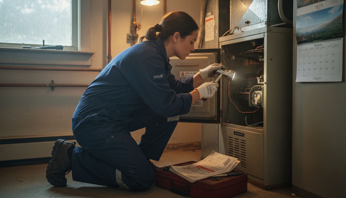 Technician checking electrical furnace wires