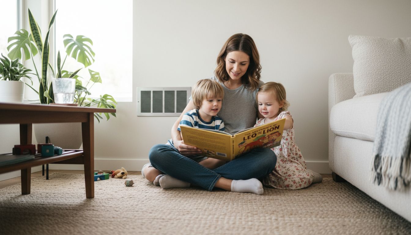 Family relaxing near HVAC air return