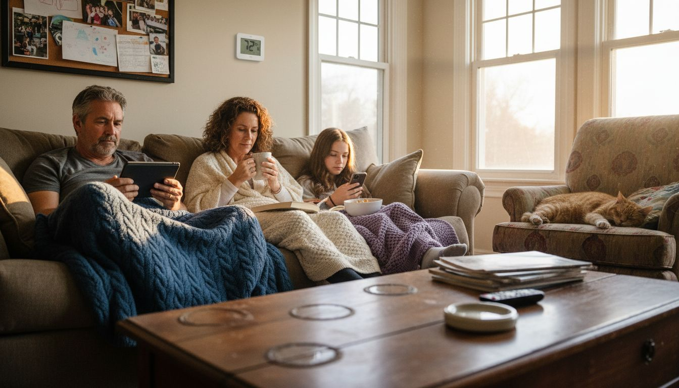Family enjoying climate-controlled living room