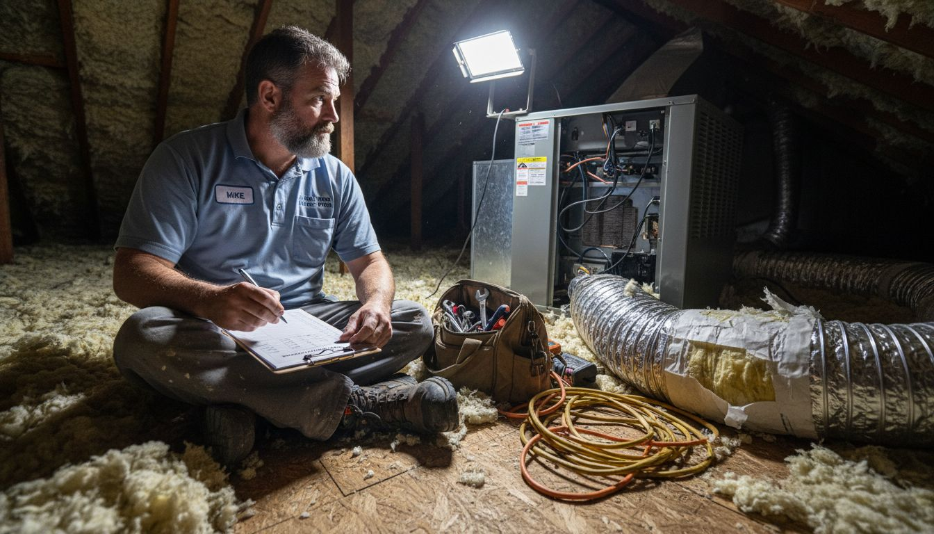 Technician completing HVAC maintenance checklist