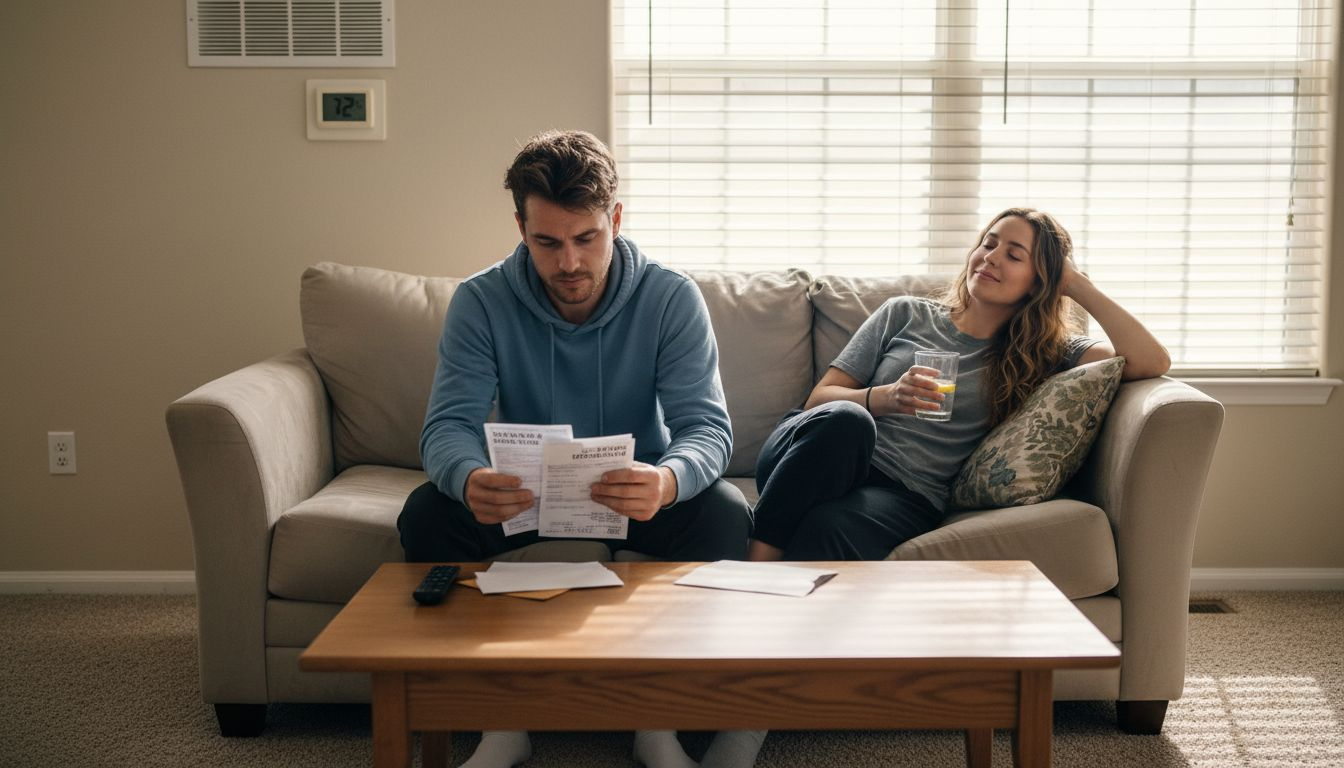 Homeowners reviewing energy bills after HVAC service