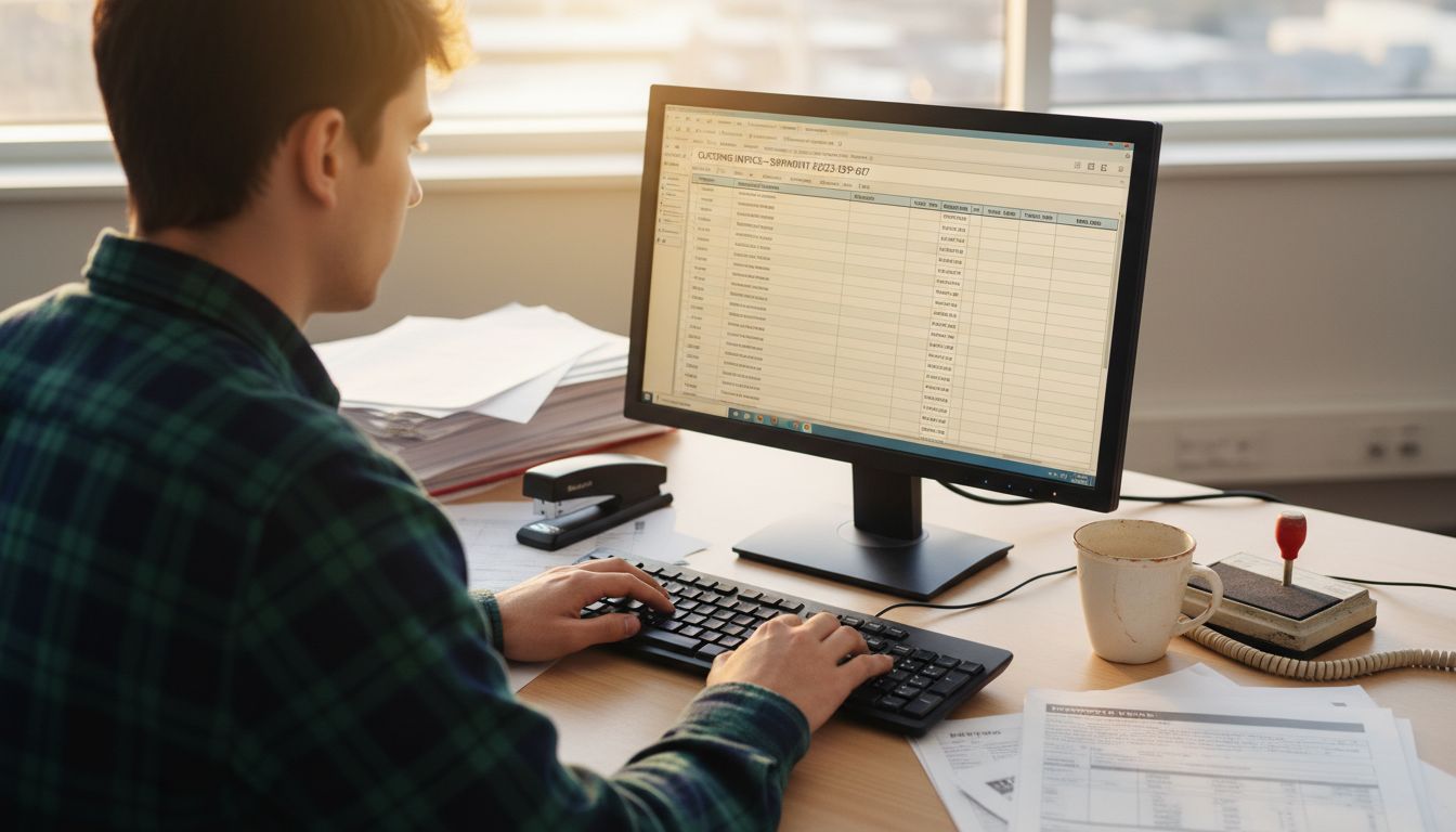 Export coordinator entering customs invoice details
