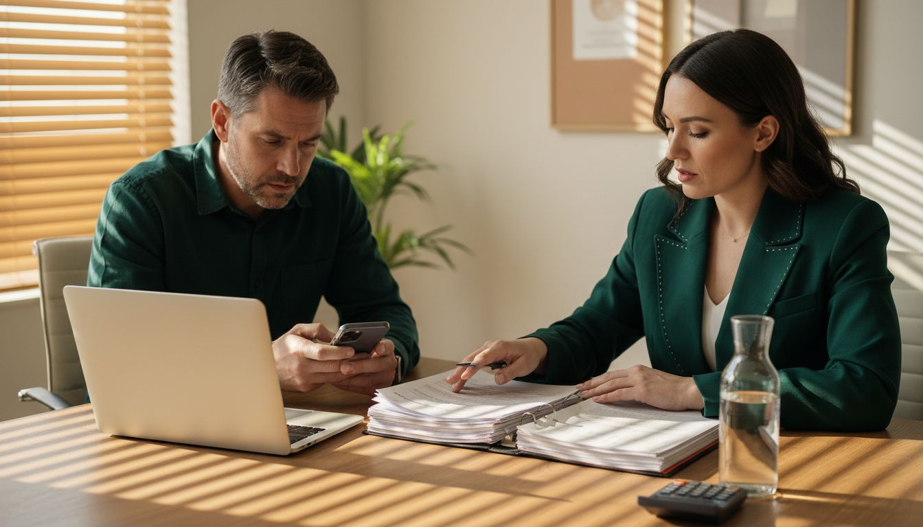 Broker and importer reviewing customs file together