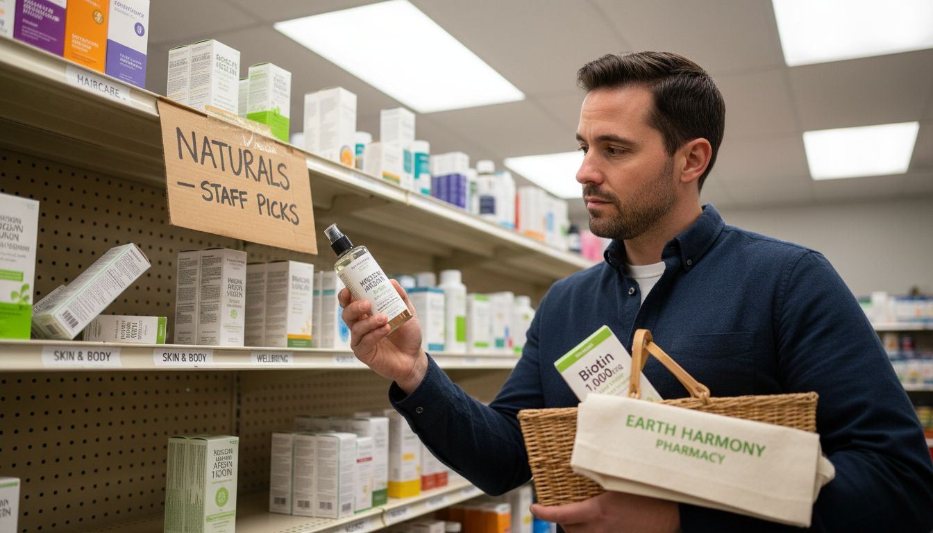 Man choosing natural hair products aisle