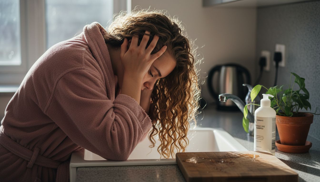 Teenager gently washing curly hair