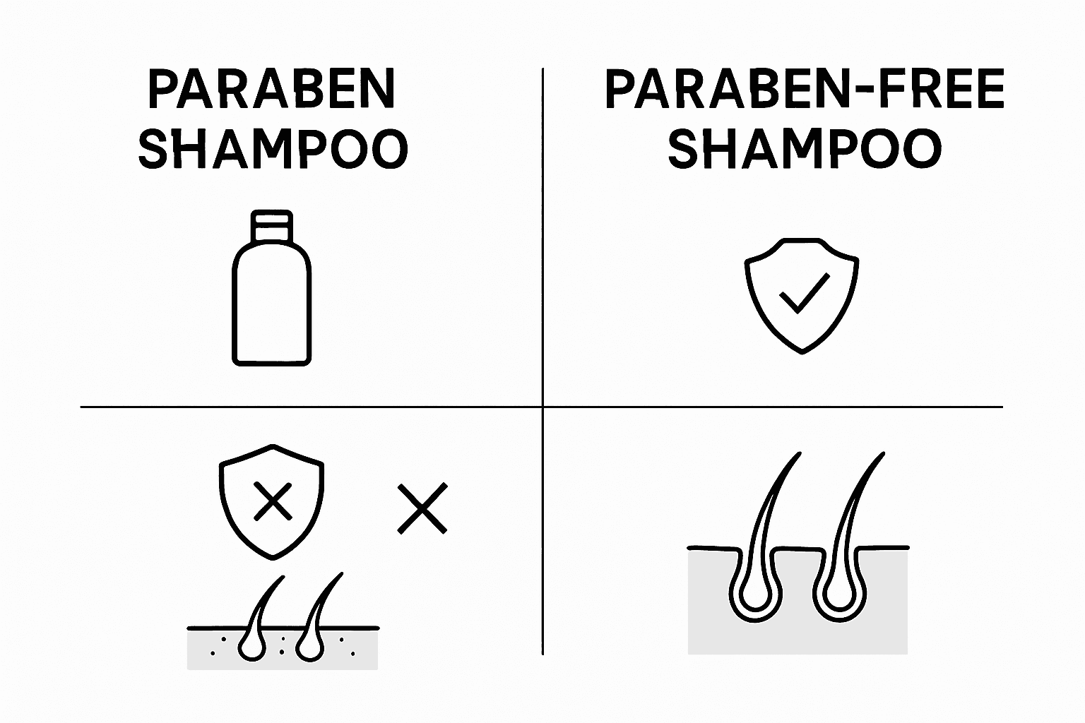 Infographic comparing paraben vs paraben-free shampoo
