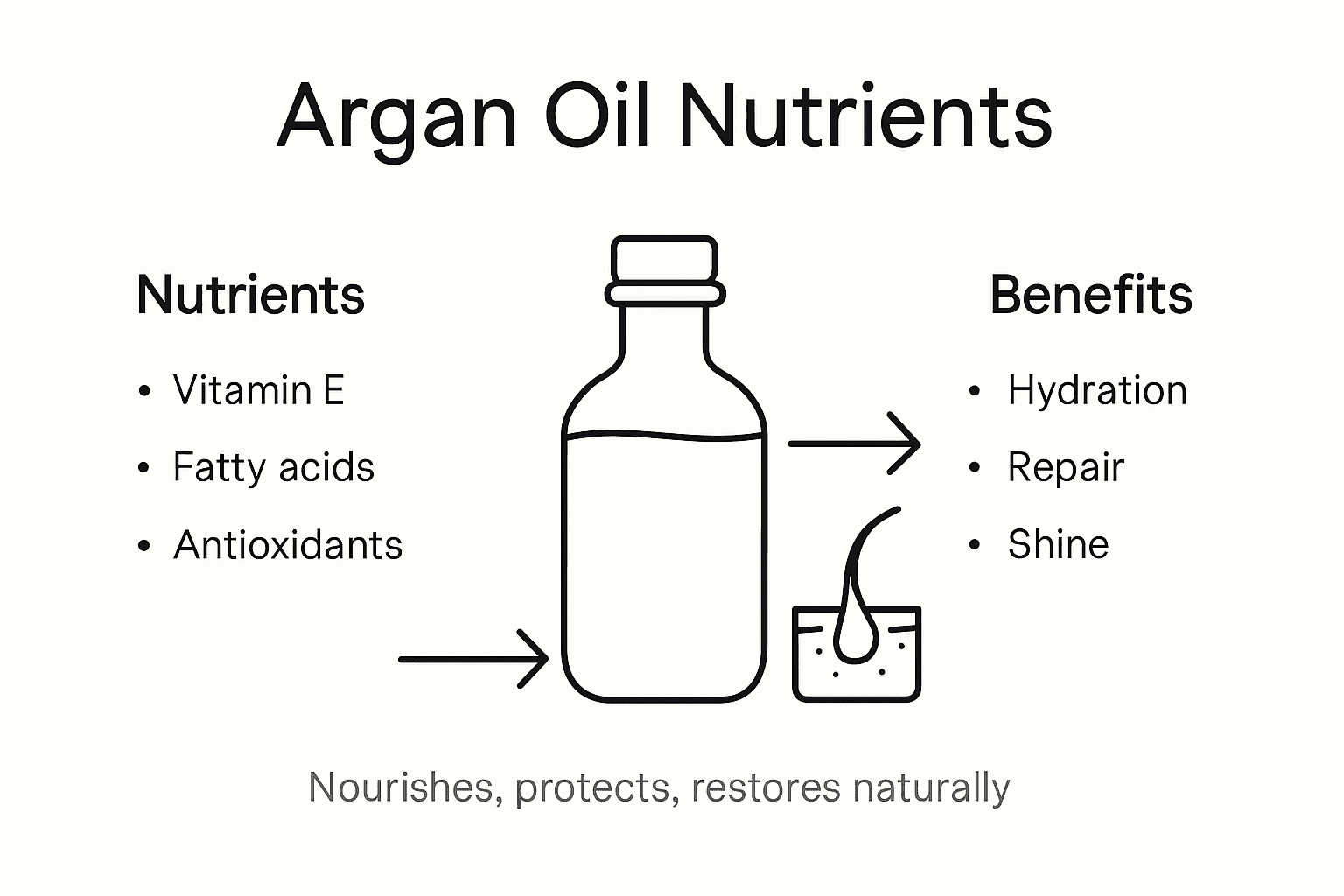 Infographic with argan oil nutrients and skin hair benefits