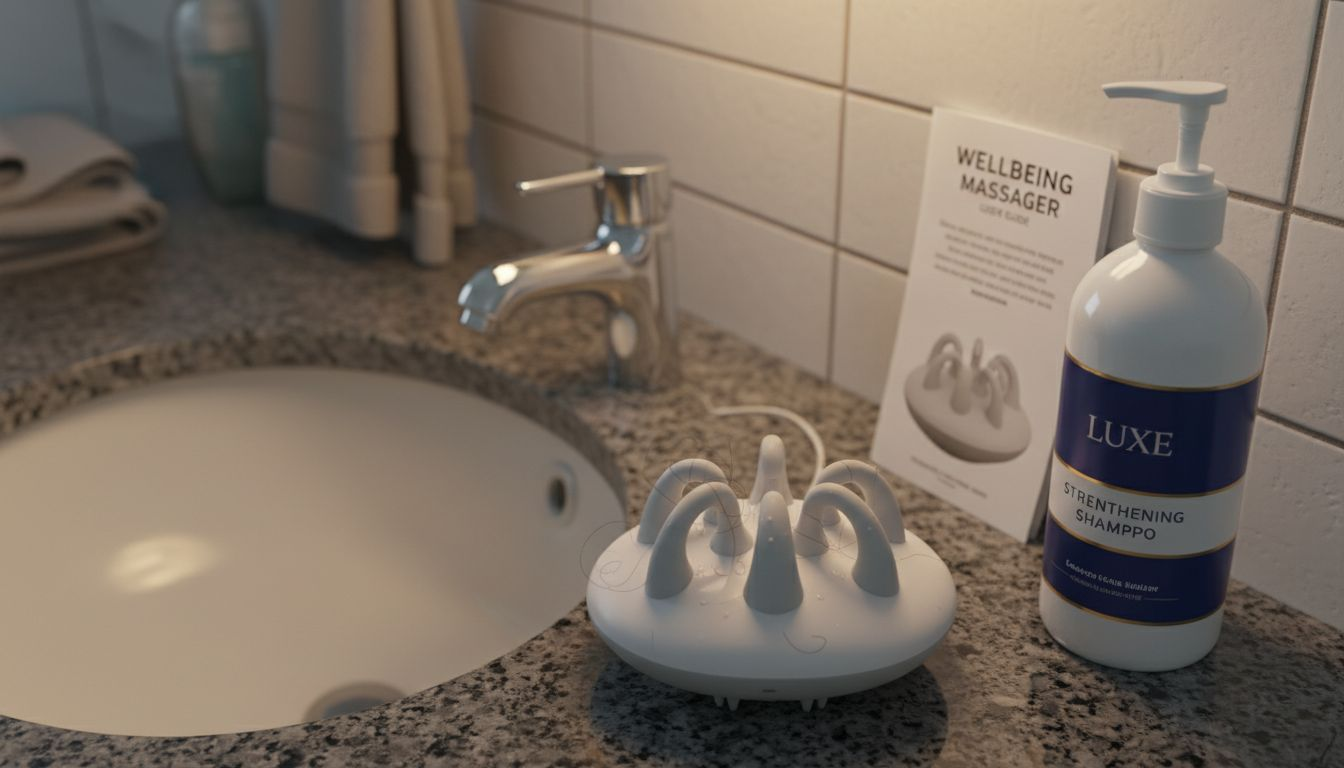 Electronic scalp massager on granite counter