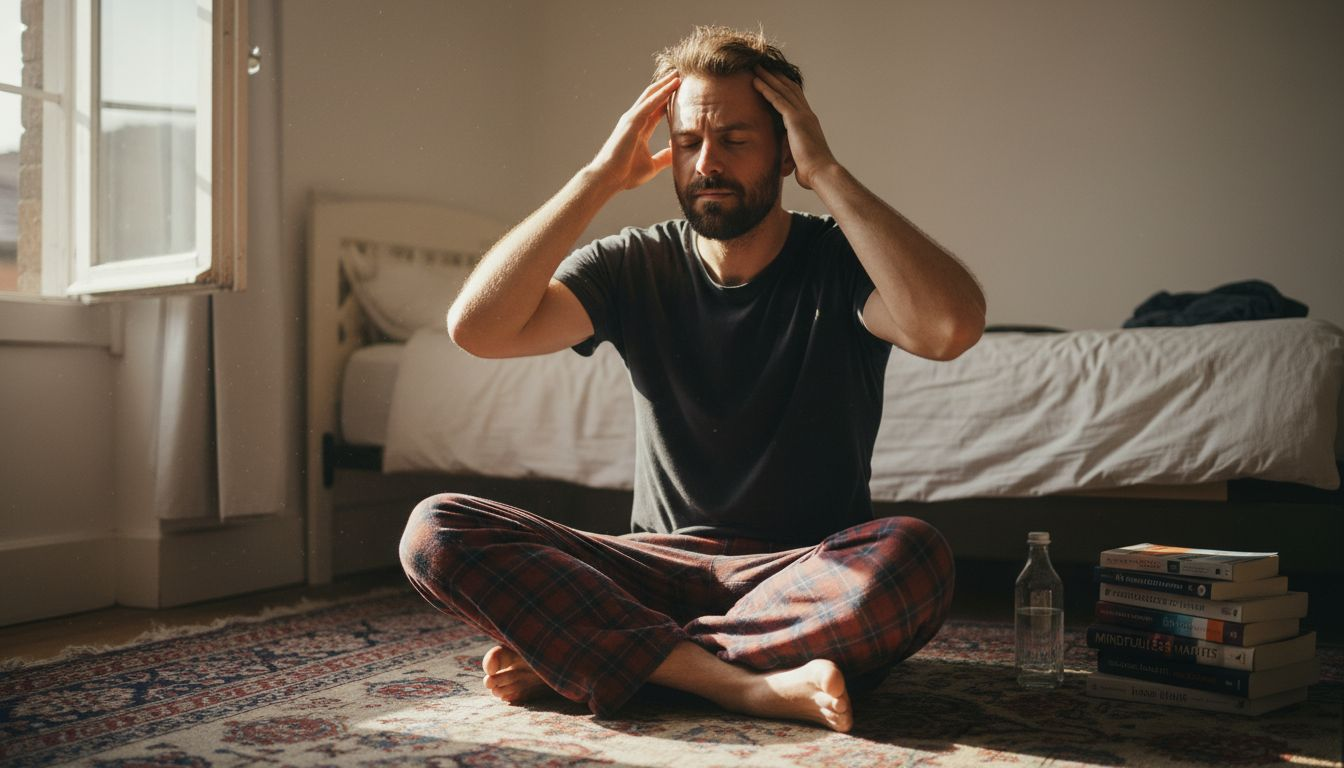 Man massaging his scalp for tension relief