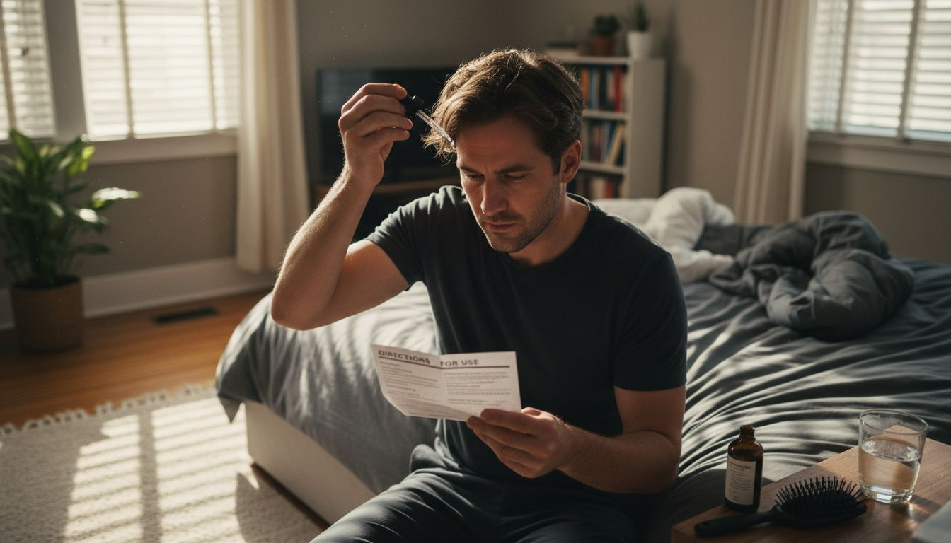 Man applying scalp niacinamide in bedroom