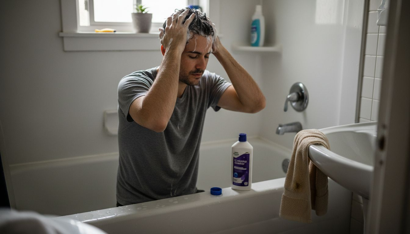 Man preparing scalp for hair treatment