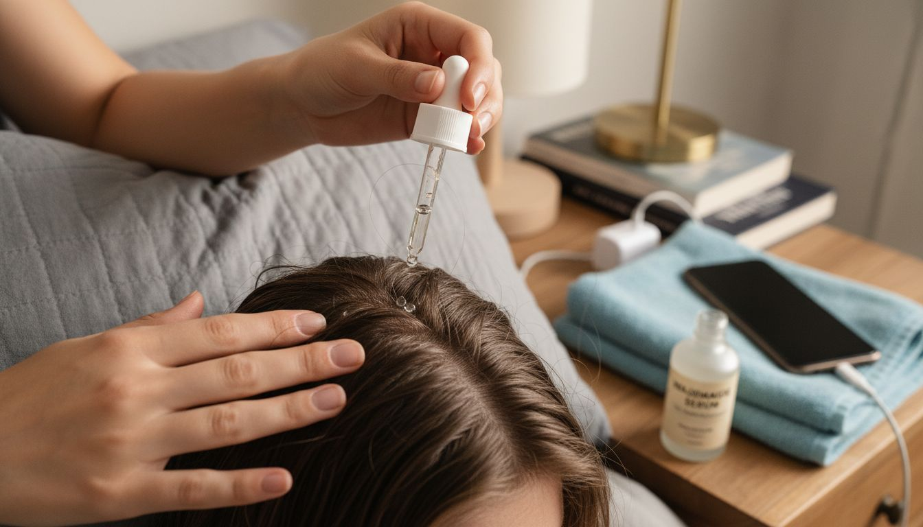 Applying serum to a damp scalp