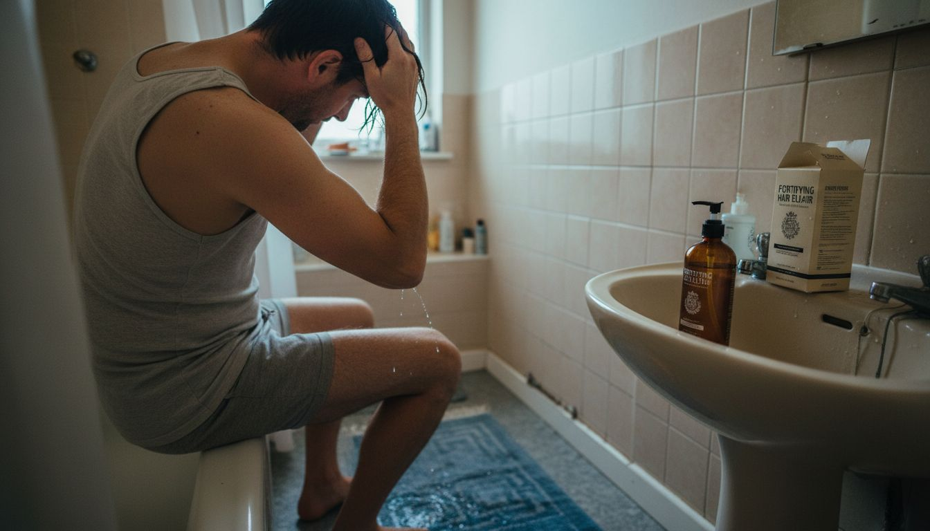 Man massaging oil into damp hair