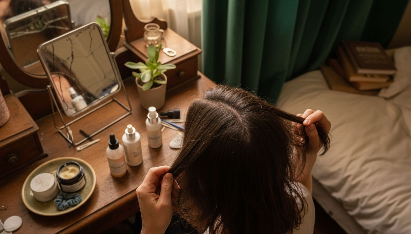 Close-up of dry flaky scalp care