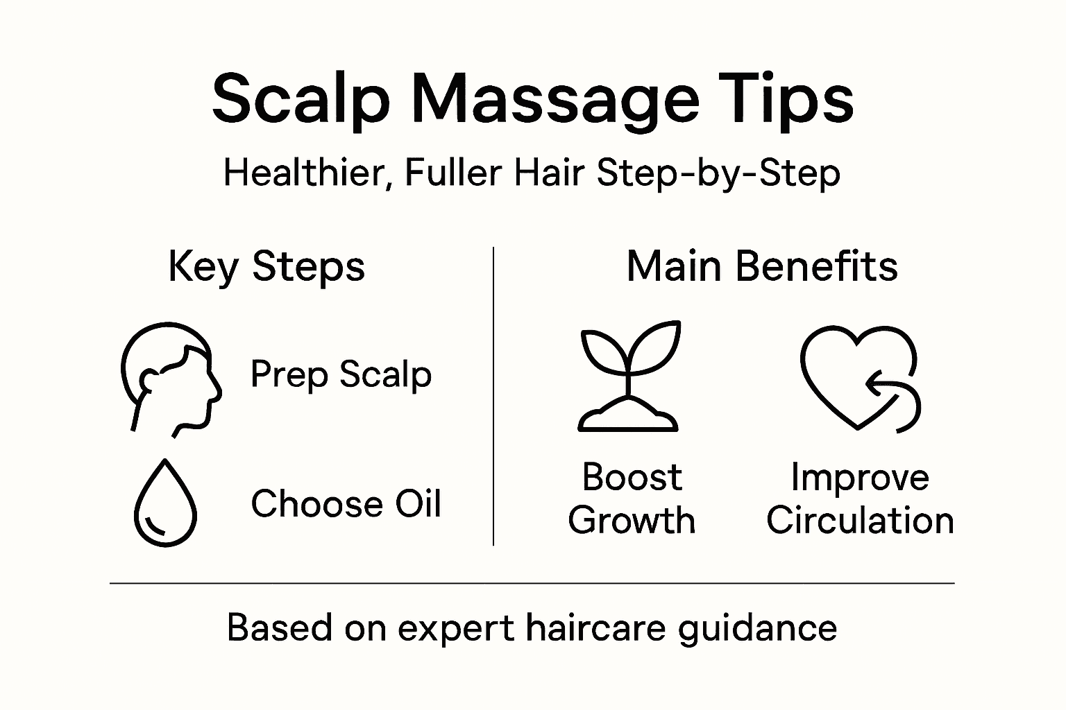 Infographic summarizing scalp massage steps and benefits