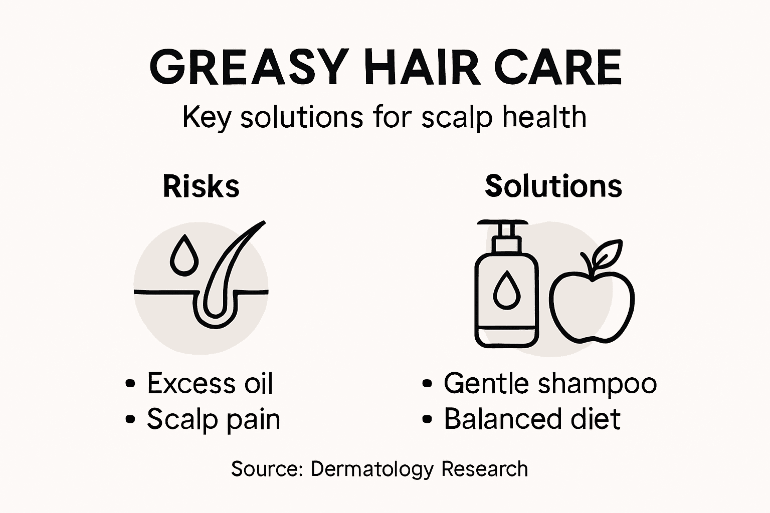 Infographic showing greasy hair care and solutions