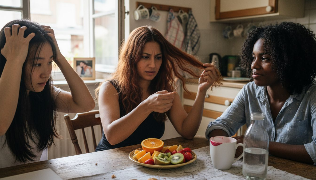 Women with different hair types comparing oily hair