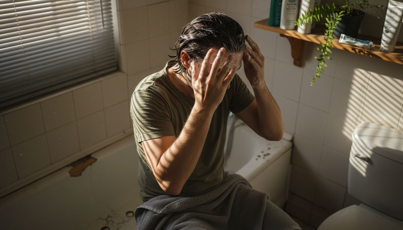 Man applying hair mask in cozy bathroom