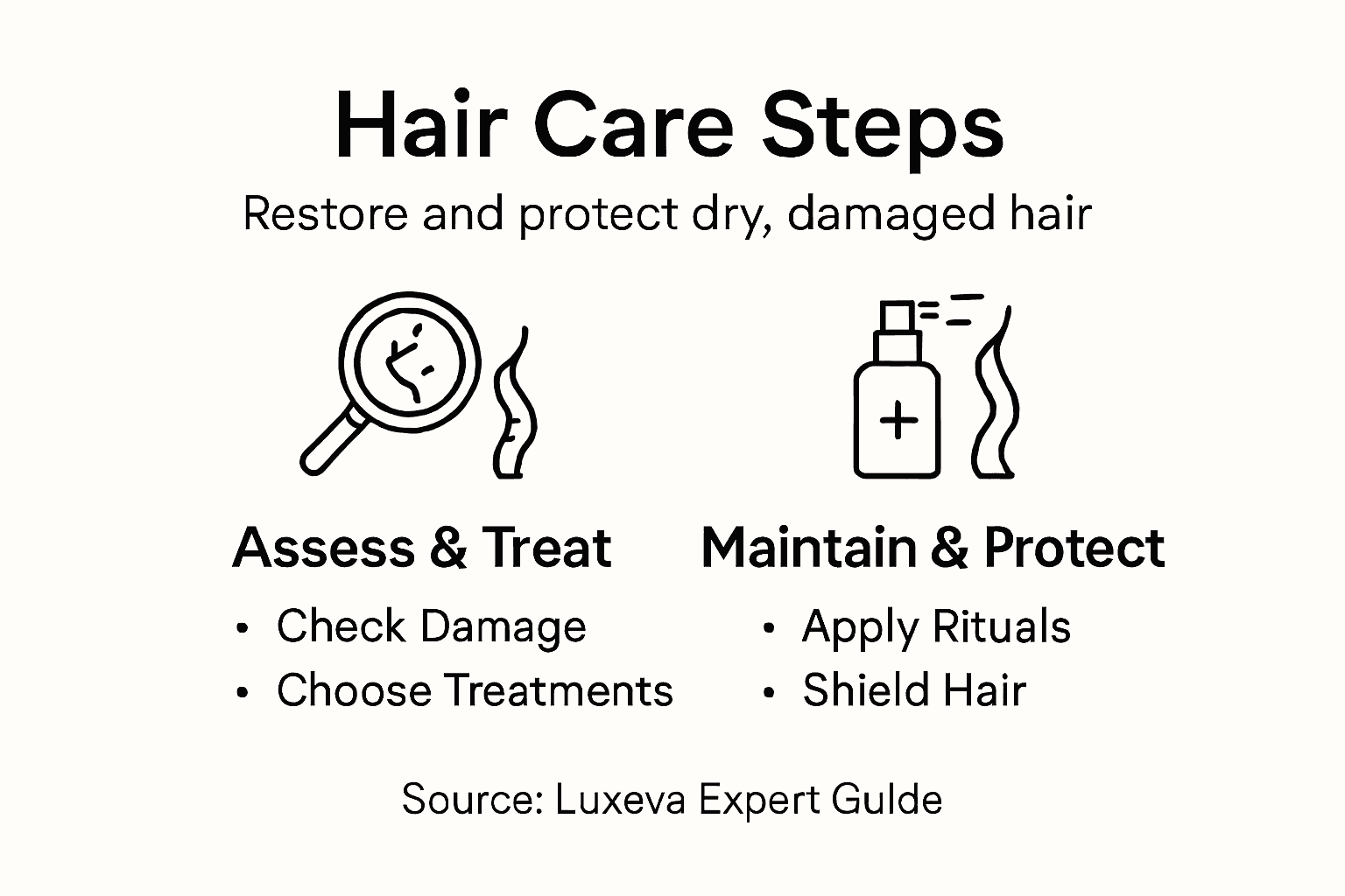 Infographic showing steps to restore dry damaged hair