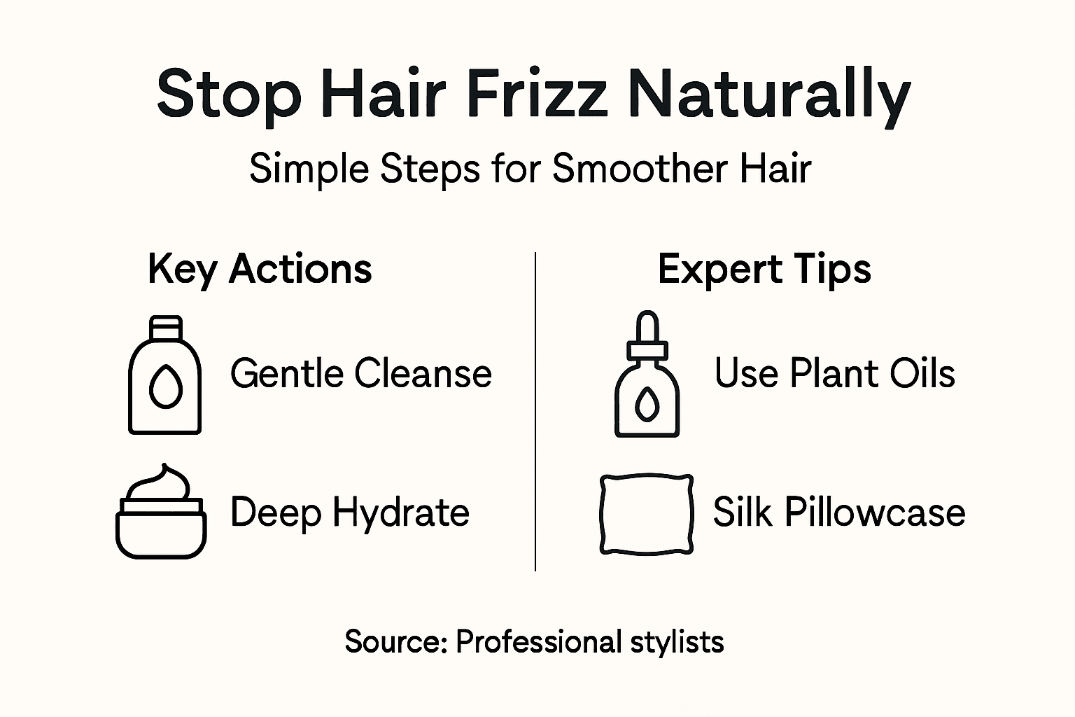 Infographic showing natural anti-frizz hair steps