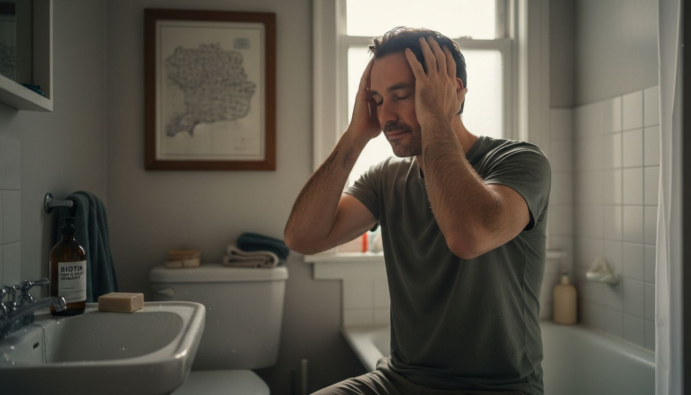 Man gently massaging scalp for hair health