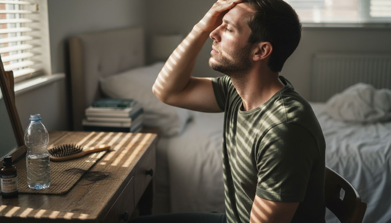 Man massaging scalp before biotin treatment