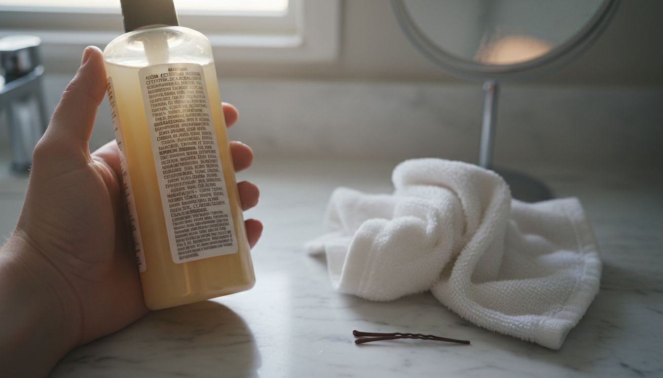 Closeup of hair product ingredients label