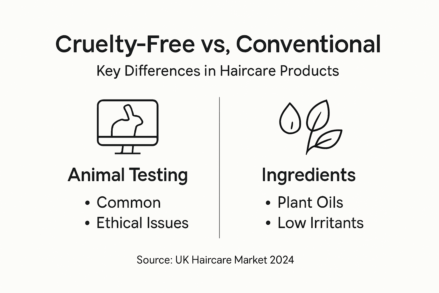 Infographic comparing cruelty-free and conventional haircare