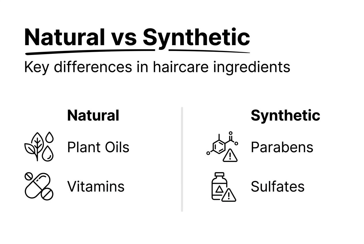 Infographic comparing natural and synthetic haircare ingredients