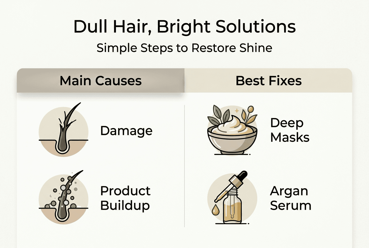 Infographic showing dull hair causes and fixes