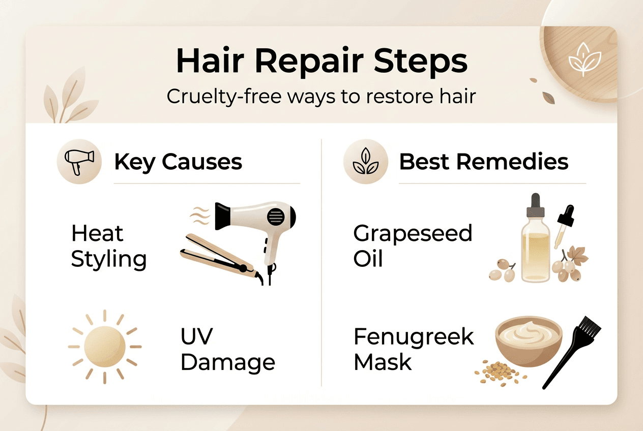 Infographic with causes and remedies for hair repair