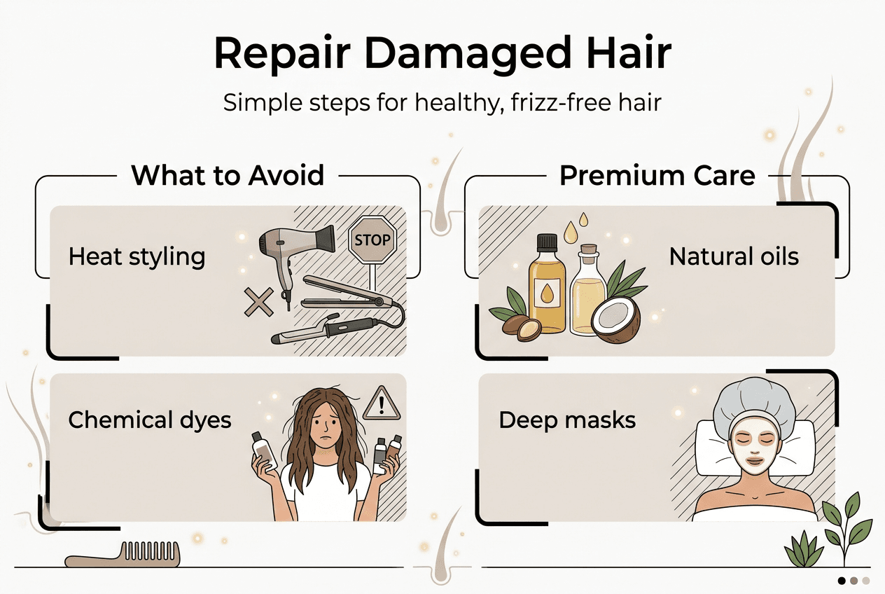 Steps to repair damaged frizzy hair infographic