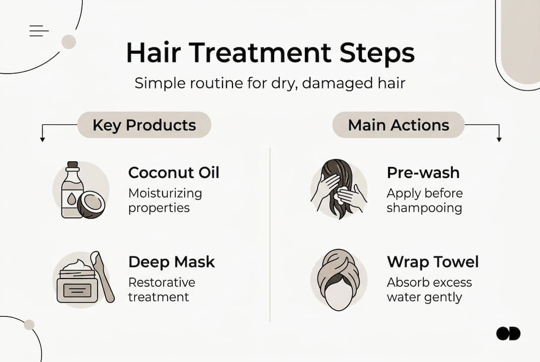 Infographic on dry hair treatment routine