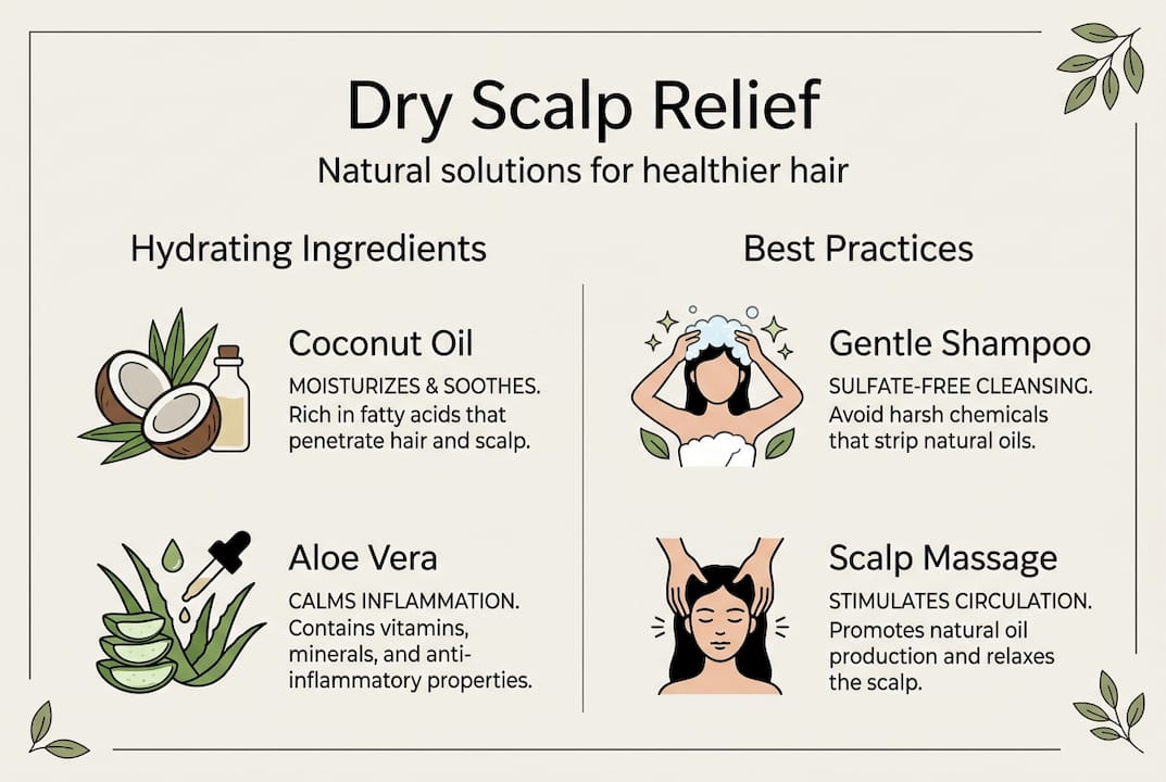 Infographic showing dry scalp relief solutions