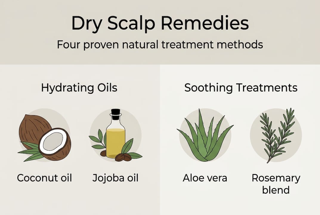 Infographic of four natural dry scalp remedies