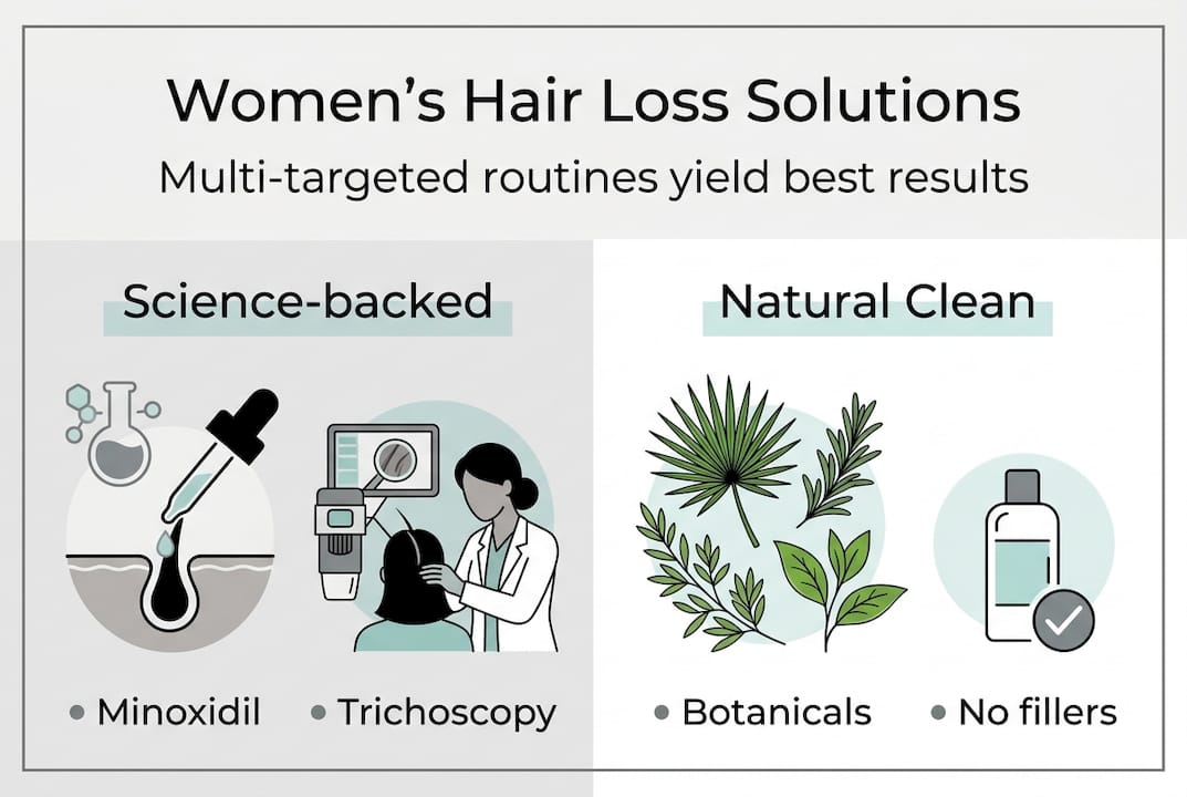 Infographic showing science and natural hair loss solutions