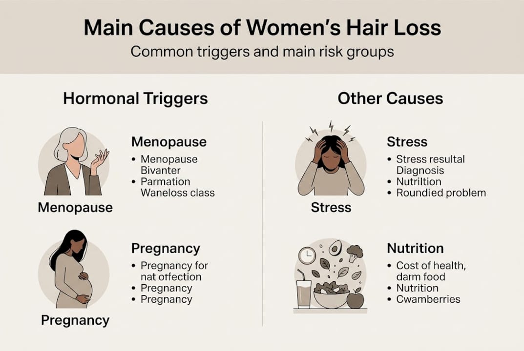 Infographic showing main hair loss causes in women