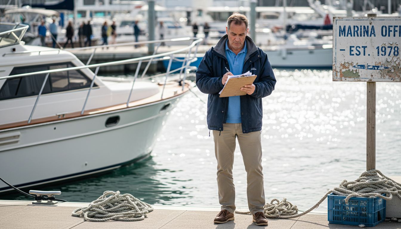 Marina official reviewing yacht registration papers