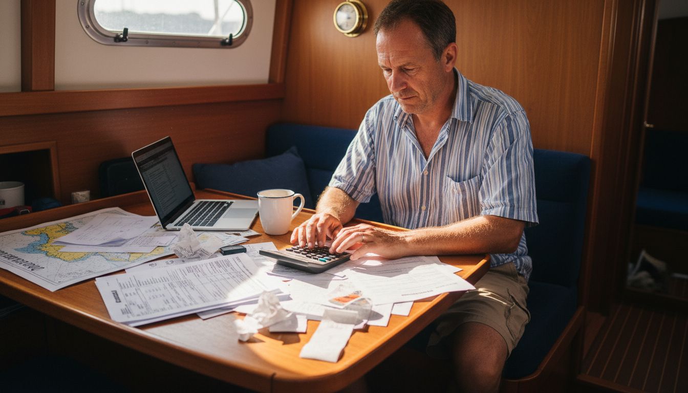 Owner calculating yacht tax with paperwork