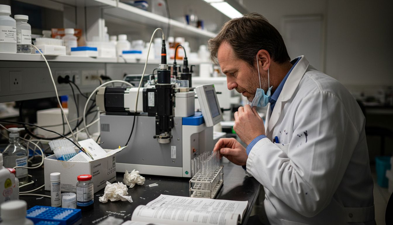 Scientist inspecting purity control equipment
