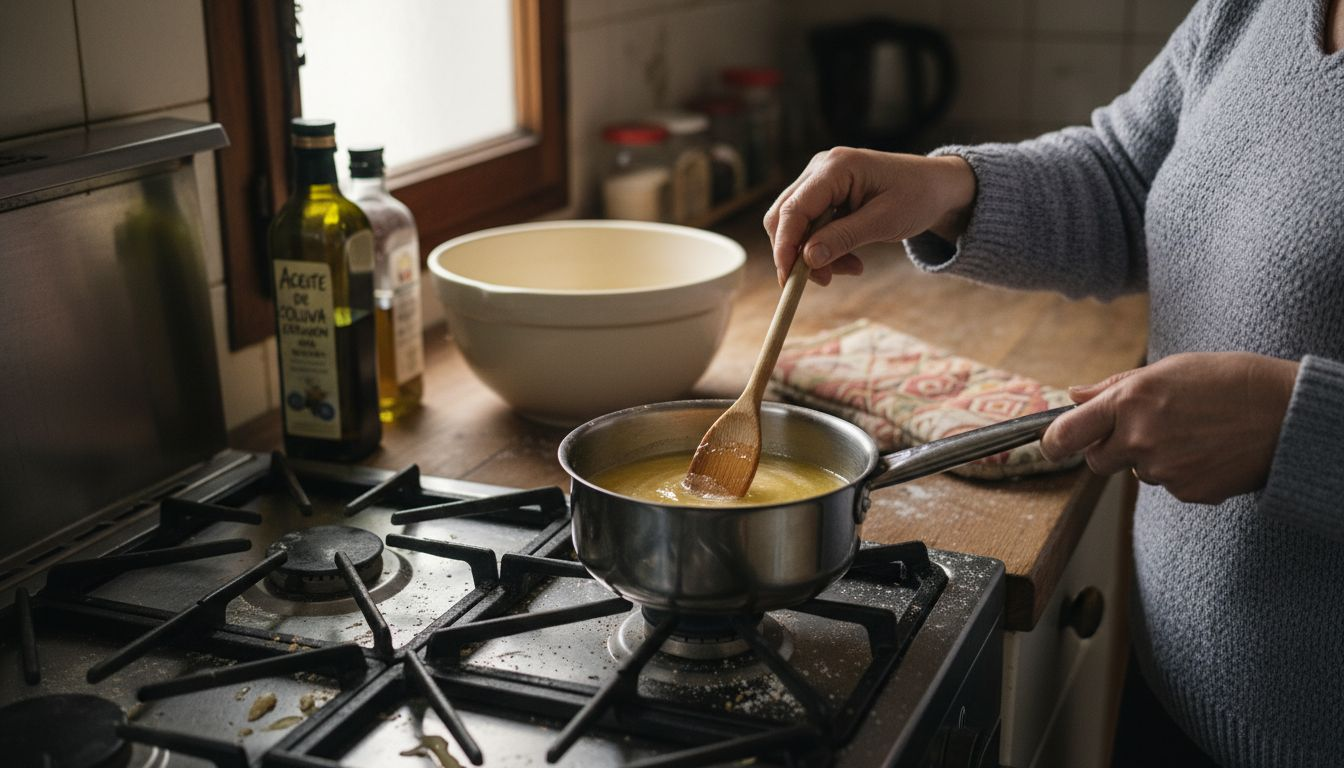 Mujer preparando mantequilla con cannabinoides en la cocina
