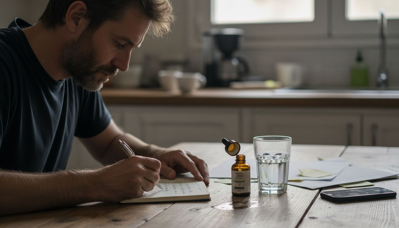 Hombre anotando las dosis de CBD en su diario personal