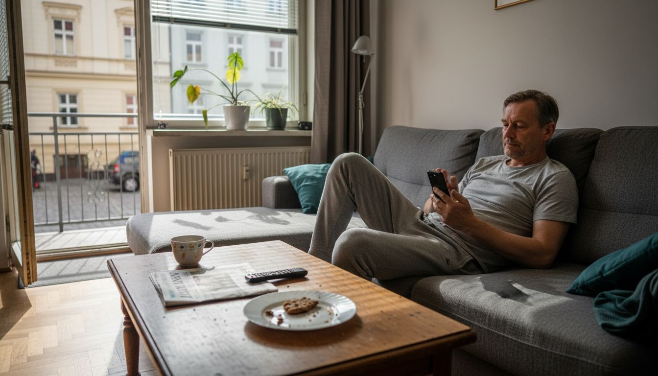 Muž odpočívá v pohodlí poté, co si dal jedlé konopné dobroty.