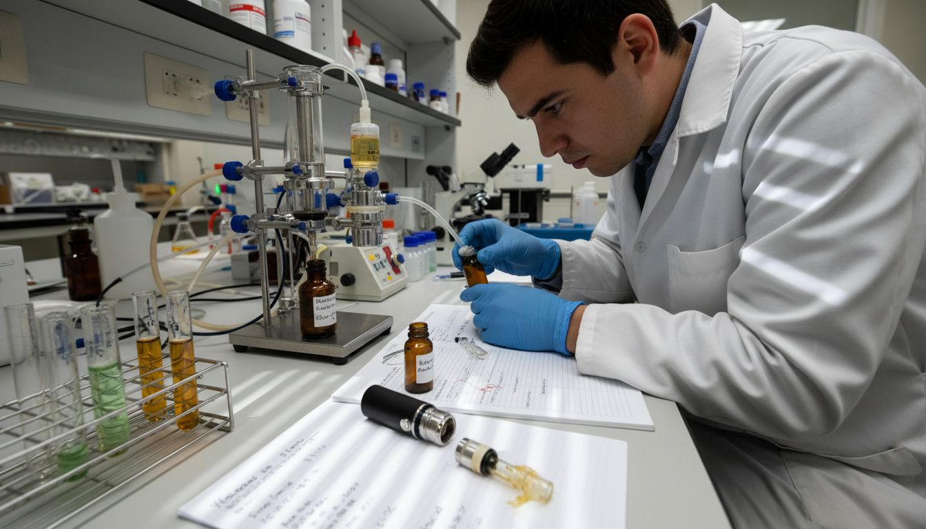 Especialista realizando la extracción de cannabinoides con el apoyo de un vaporizador