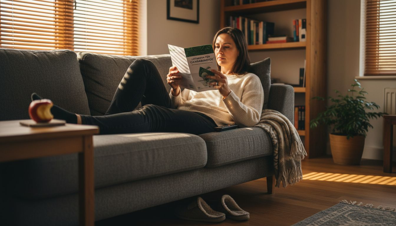 Eine Frau informiert sich über die Wirkung von Cannabinoiden.