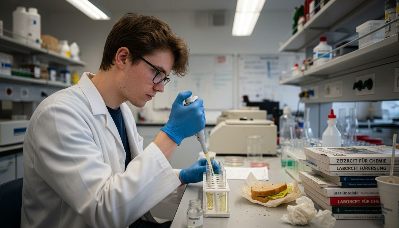 Eine Laborfachkraft entnimmt mit einer Pipette Proben von Cannabinoiden.