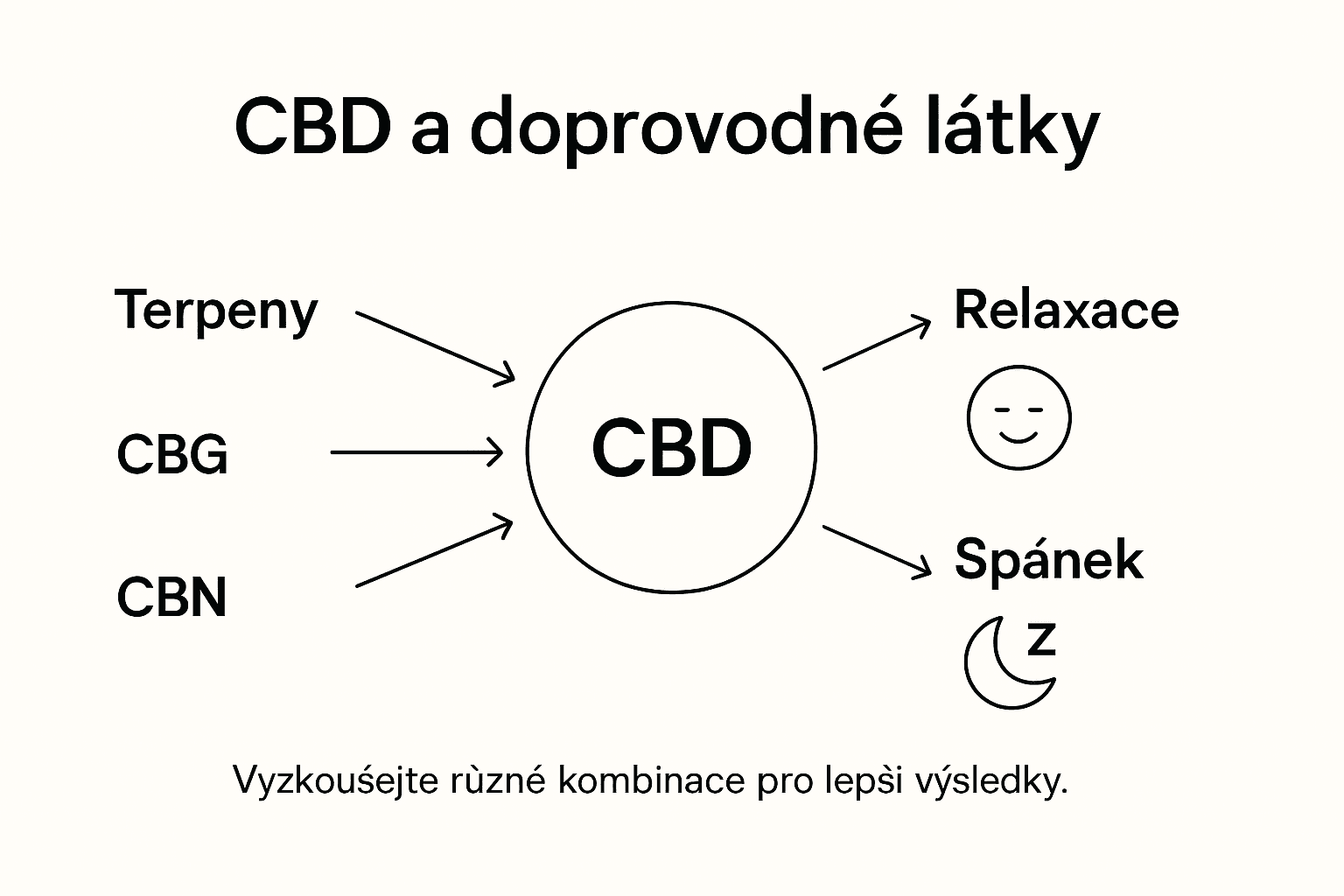 Přehled účinků CBD v kombinaci s dalšími látkami – infografika