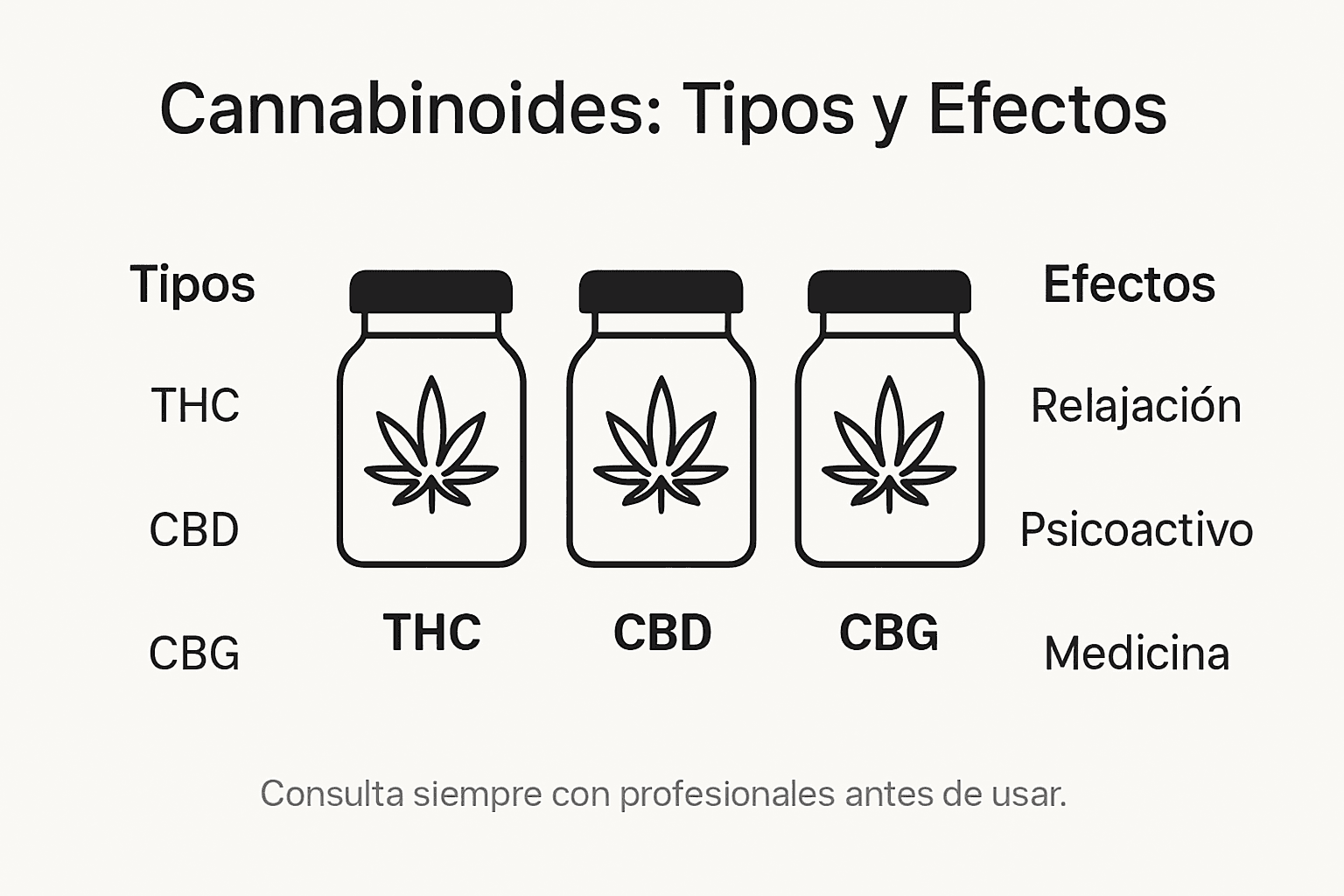 Guía visual sobre los diferentes tipos de cannabinoides y sus efectos en el organismo