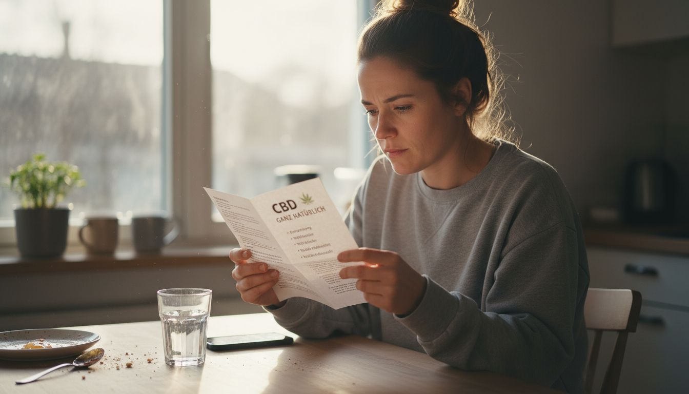 Eine Frau bereitet am Küchentisch ihre CBD-Anwendung vor.