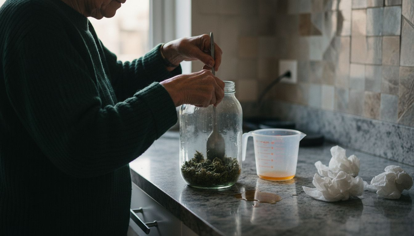 Žena připravuje květový výluh v alkoholu.